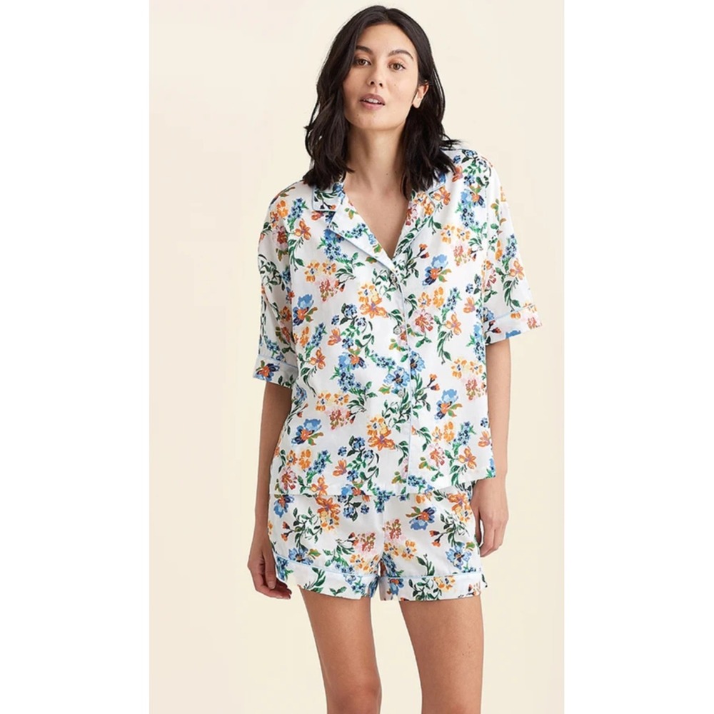 Papinelle 'Harper' Boxer PJ Set Short Sleeve‎ Button Up Shirt & Shorts XL Floral